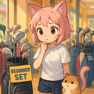 ニャルルがゴルフ初心者セットの選び方がわからず困っている