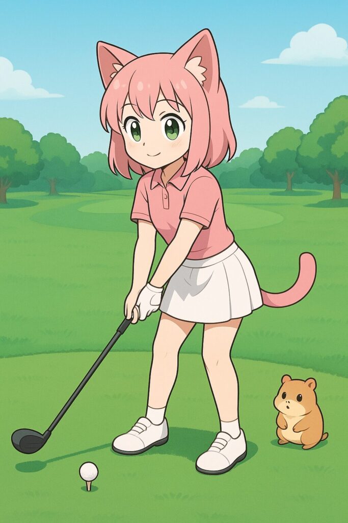 猫耳ゴルファーニャルルが素振りをしているところ