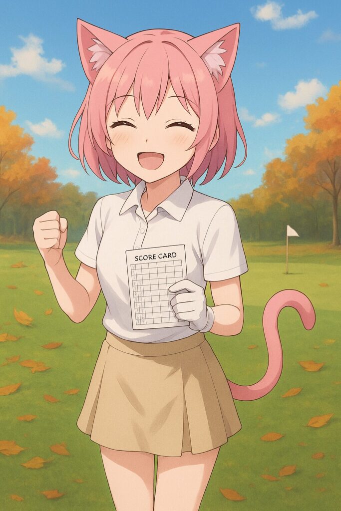 ニャルルがゴルフが上達して喜んでいるところ