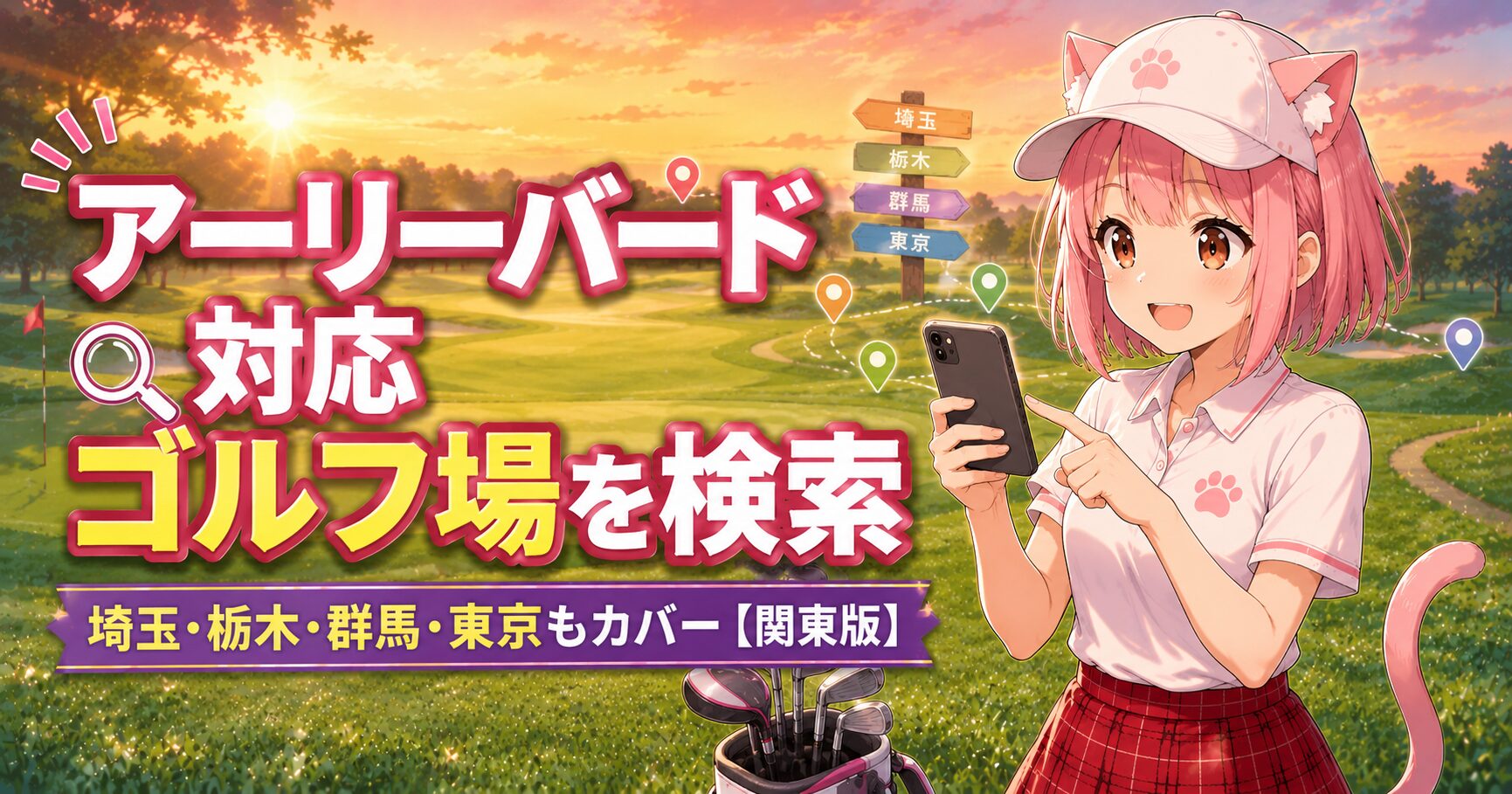 早朝ゴルフ場を検索するニャルル