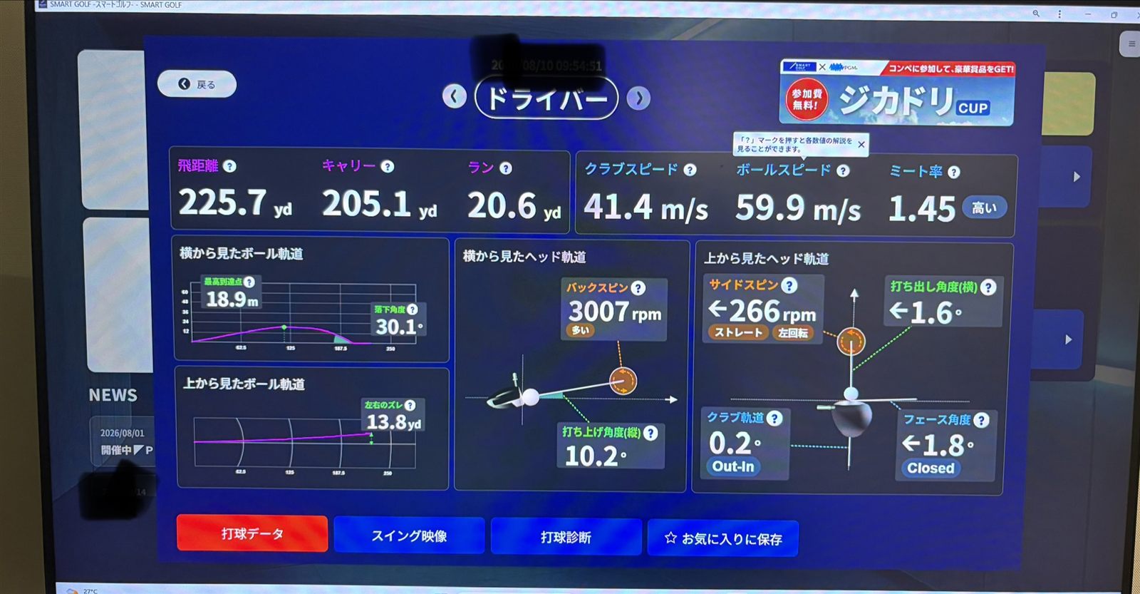 SMART GOLFで計測したスイングデータ