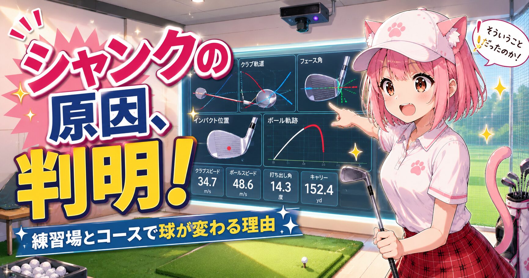ゴルフのシャンクの原因を発見して驚くニャルル